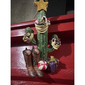 Sparkly Western Cactus & Boots Christmas Ornament  holiday festive decor